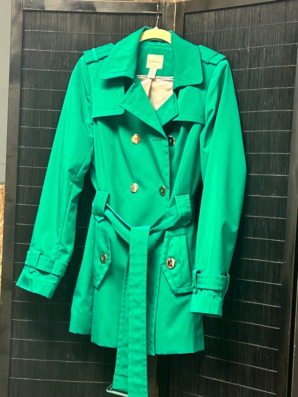 G.H. Bass Kelly Green Double Breasted Trench Rain Coat